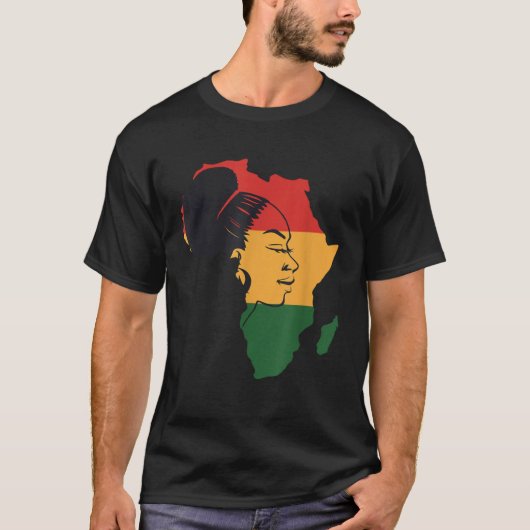 Distressed African Map With Afro Queen In Africa F Tシャツ (正面)