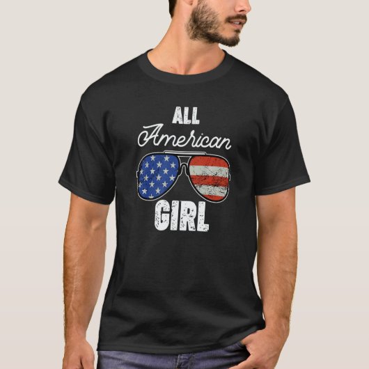 Distressed All American Girl USA Flag Sunglasses 4 Tシャツ (正面)