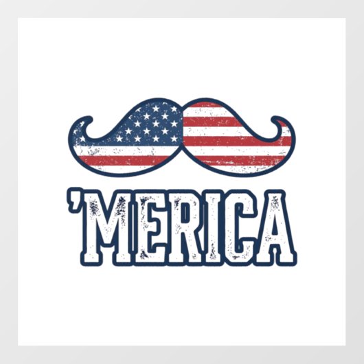 Distressed America Mustache Patriotic Vector Desig ウィンドウサイン (シート)