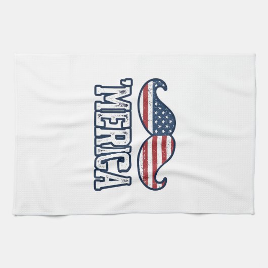 Distressed America Mustache Patriotic Vector Desig キッチンタオル (横)
