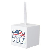 Distressed America Mustache Patriotic Vector Desig キューブオーナメント (裏面アングル)