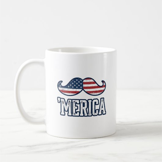 Distressed America Mustache Patriotic Vector Desig コーヒーマグカップ (左)
