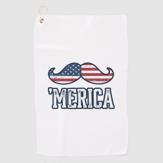 Distressed America Mustache Patriotic Vector Desig ゴルフタオル (正面)