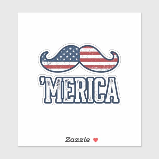Distressed America Mustache Patriotic Vector Desig シール (シート)