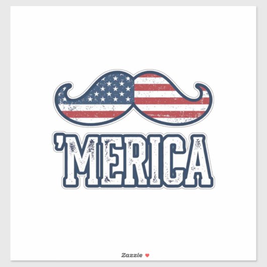 Distressed America Mustache Patriotic Vector Desig シール (シート)