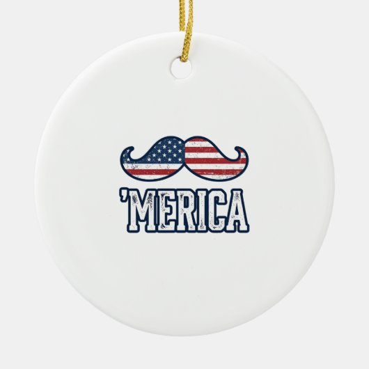 Distressed America Mustache Patriotic Vector Desig セラミックオーナメント (正面)