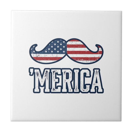 Distressed America Mustache Patriotic Vector Desig タイル (正面)