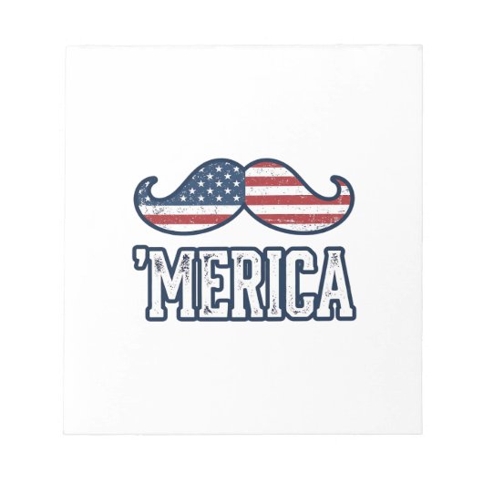 Distressed America Mustache Patriotic Vector Desig ノートパッド (正面)