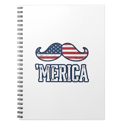 Distressed America Mustache Patriotic Vector Desig ノートブック (正面)