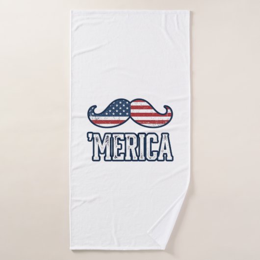 Distressed America Mustache Patriotic Vector Desig バスタオル (バスタオル)