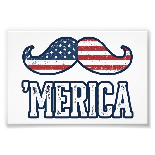 Distressed America Mustache Patriotic Vector Desig フォトプリント (正面)