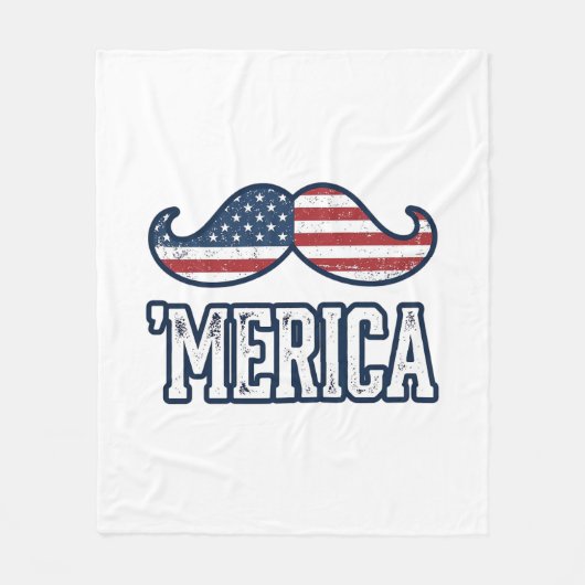 Distressed America Mustache Patriotic Vector Desig フリースブランケット (正面)