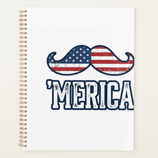 Distressed America Mustache Patriotic Vector Desig プランナー手帳 (正面)