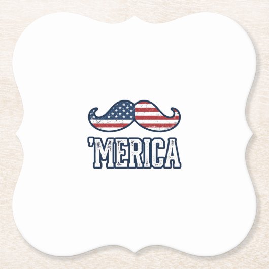 Distressed America Mustache Patriotic Vector Desig ペーパーコースター (正面)