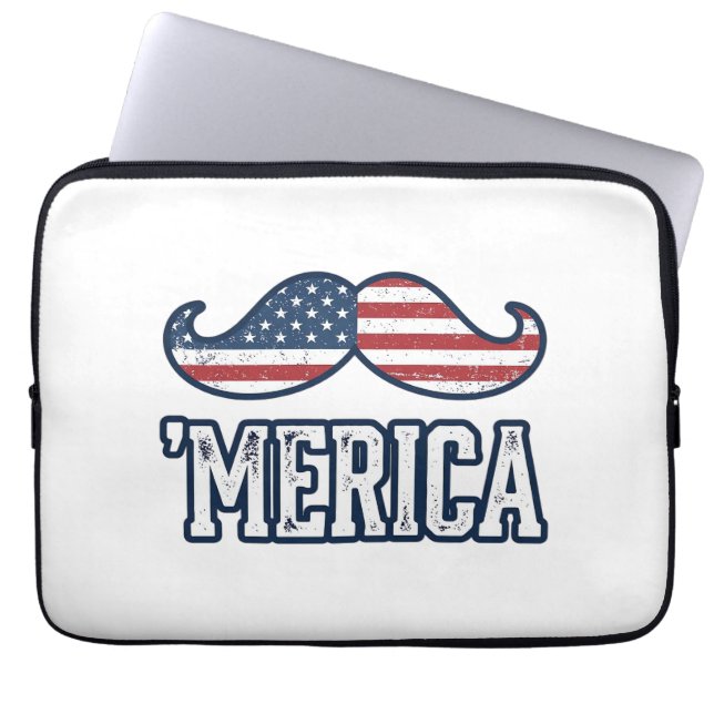 Distressed America Mustache Patriotic Vector Desig ラップトップスリーブ (正面)