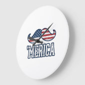 Distressed America Mustache Patriotic Vector Desig ラージ壁時計 (傾斜)
