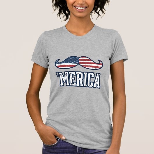 Distressed America Mustache Patriotic Vector Desig Tシャツ (正面)