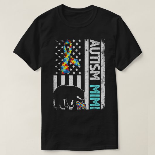Distressed American Flag Autism Mimi Bear Autistic Tシャツ (デザイン正面)