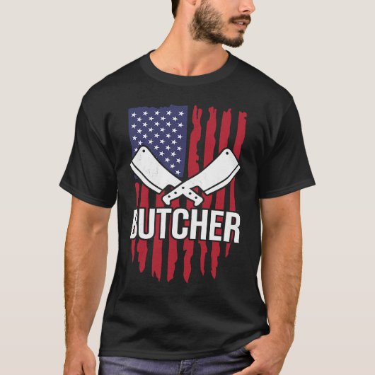 Distressed American Flag Butcher Cleaver Tシャツ (正面)