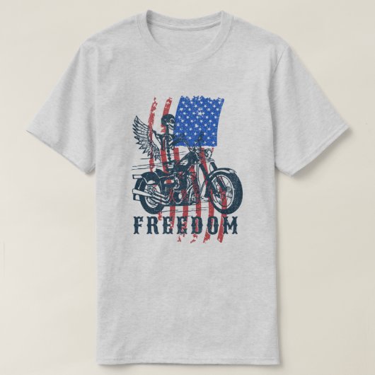 Distressed American Flag Motorcycle Rider Freedom Tシャツ (デザイン正面)