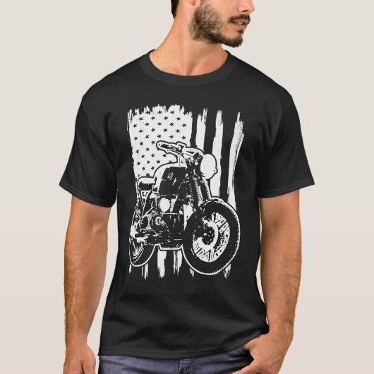 Distressed American Flag Motorcycle Rider Tシャツ (正面)