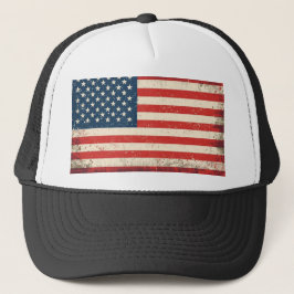 Distressed American Flag Patriotic Trucker Hat キャップ