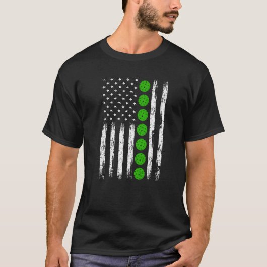 Distressed American Flag Pickleball Sports  Mens W Tシャツ (正面)