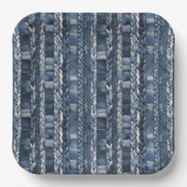 Distressed And Braided Blue Jean Denim ペーパープレート