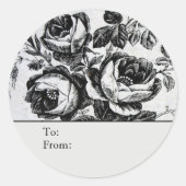 Distressed B&W Roses Personalized To & From ラウンドシール (正面)