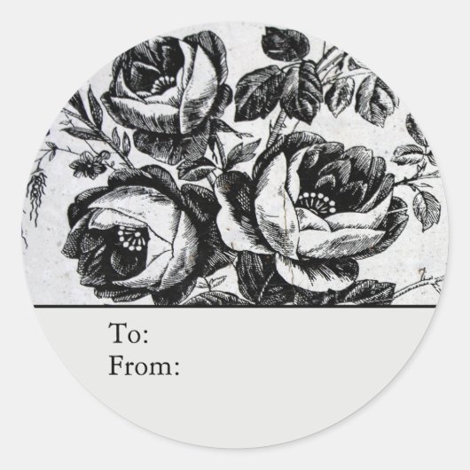 Distressed B&W Roses Personalized To & From ラウンドシール (正面)