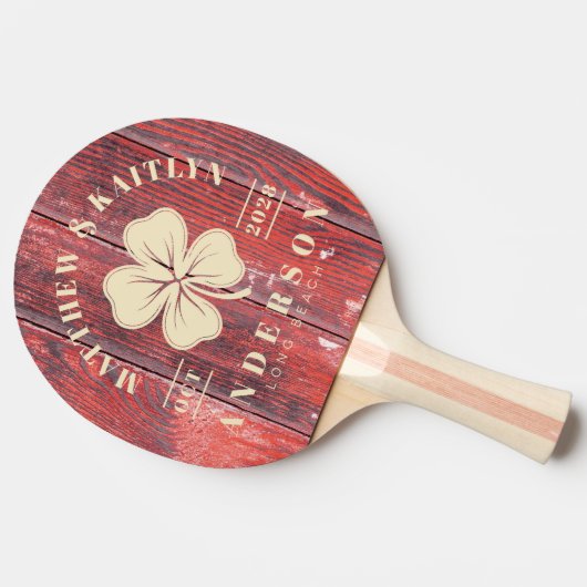 Distressed Barn Boards Irish Clover Wedding Crest 卓球ラケット (横)