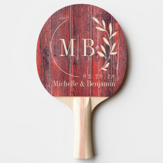 Distressed Barn Boards Leaf Wedding Monogram 卓球ラケット (裏面)