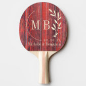 Distressed Barn Boards Leaf Wedding Monogram 卓球ラケット (裏面)