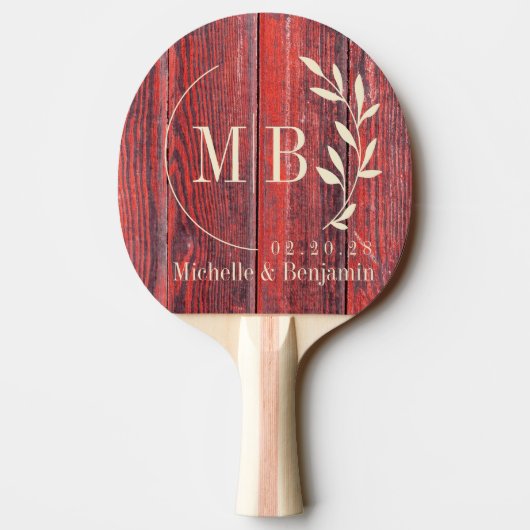 Distressed Barn Boards Leaf Wedding Monogram 卓球ラケット (裏面)