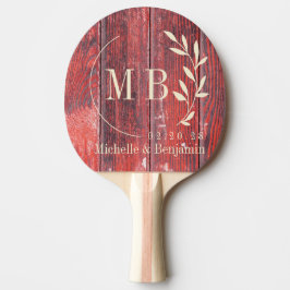 Distressed Barn Boards Leaf Wedding Monogram 卓球ラケット