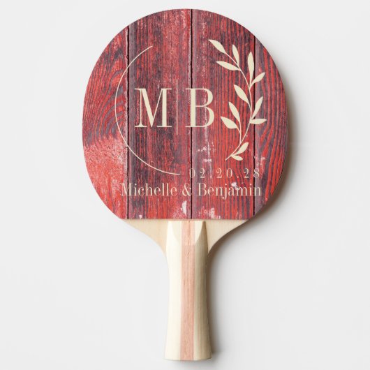 Distressed Barn Boards Leaf Wedding Monogram 卓球ラケット (正面)