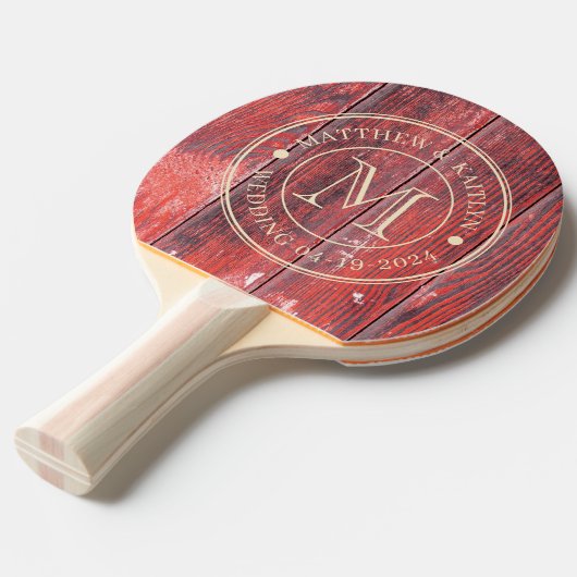 Distressed Barn Boards Wedding Monogram 卓球ラケット (正面アングル)