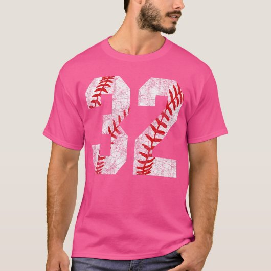 Distressed Baseball Number 32 Jersey Uniform Playe Tシャツ (正面)