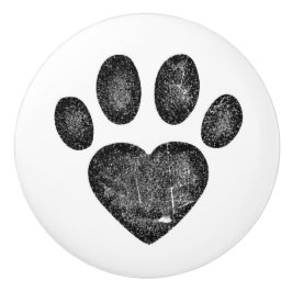 Distressed Black Heart Pawprint Ceramic Knob セラミックノブ