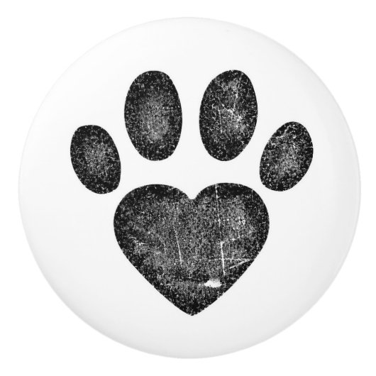 Distressed Black Heart Pawprint Ceramic Knob セラミックノブ (正面)