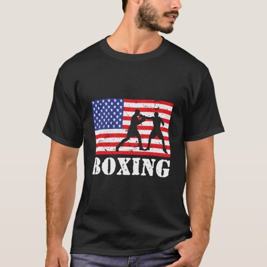 Distressed Boxing Usa American Flag Boxer Fighter Tシャツ (正面)