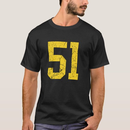 Distressed Bright Gold Number 51 Jersey Player Uni Tシャツ (正面)