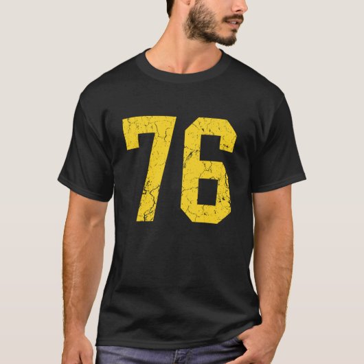 Distressed Bright Gold Number 76 Jersey Player Uni Tシャツ (正面)