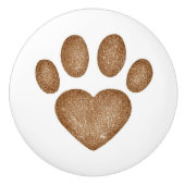 Distressed Brown Heart Pawprint Ceramic Knob セラミックノブ (正面)