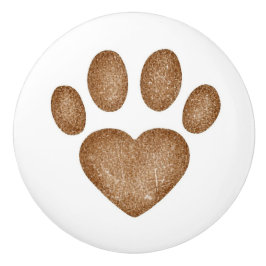 Distressed Brown Heart Pawprint Ceramic Knob セラミックノブ