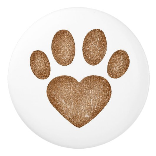 Distressed Brown Heart Pawprint Ceramic Knob セラミックノブ (正面)