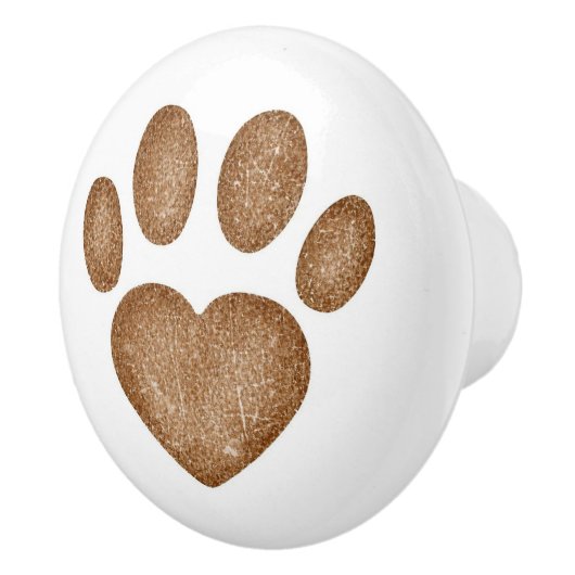 Distressed Brown Heart Pawprint Ceramic Knob セラミックノブ (右)