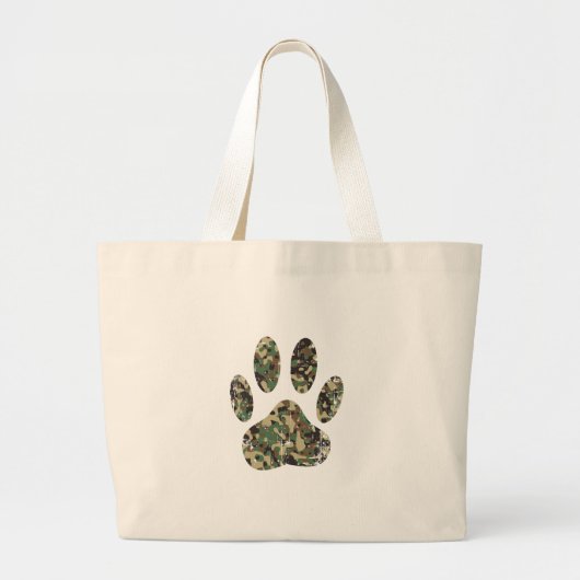 Distressed Camo Dog Paw Print ラージトートバッグ (正面)