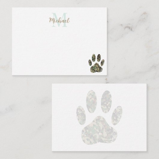Distressed Camo Dog Paw Print Monogram ノートカード (正面/裏面)