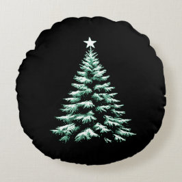 Distressed Christmas Tree Green Peppermint Stripes ラウンドクッション